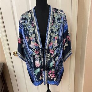 Johnny Was Navy Floral Embroidered Kimono